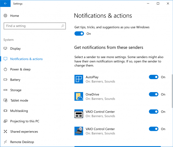 Notifications & actions